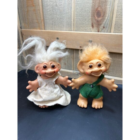 Vintage Thomas Dam Troll Doll Couple With Clothes 1960s Figurines - Picture 1 of 9